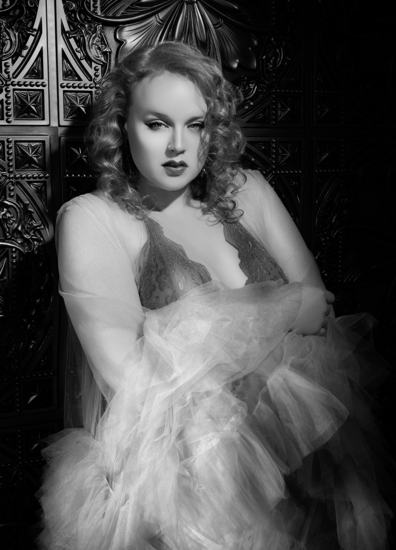 Romantic boudoir portrait in classic black and white by Paolo Portraits - Charleston SC